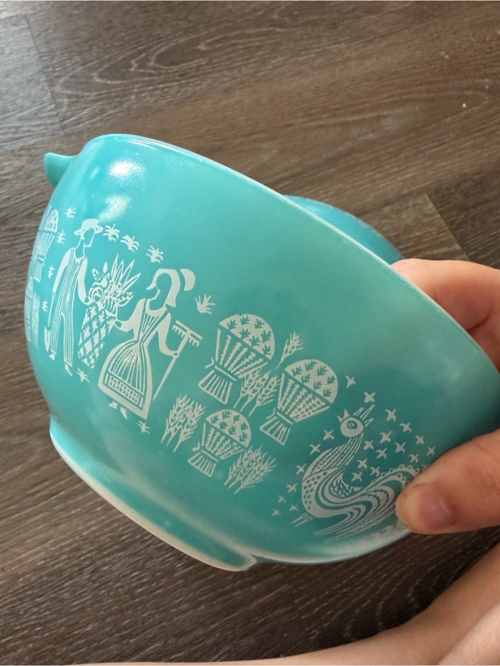 PYREX Amish Butterprint Mixing Bowls 441 White & 444 Turquoise set of 3 - Picture 4 of 9